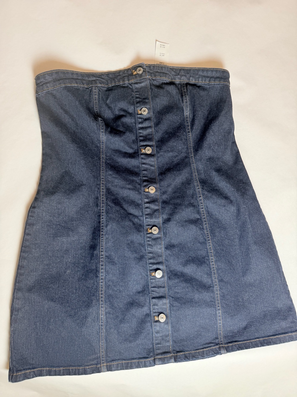 Abercrombie & Fitch Navy Strapless Button-Front Denim Mini Dress